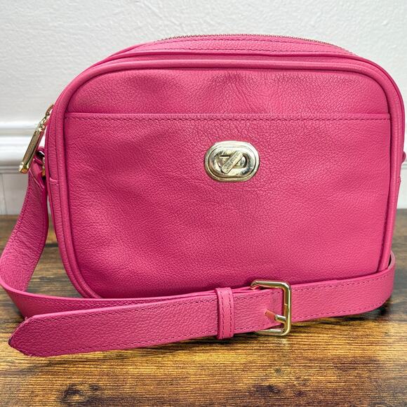 Talbots Crossbody Bag Purse Pink Pebbled Leather Small Spring Summer Classic - Picture 13 of 13